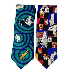 Dilbert Softwear 100% Silk Novelty Neckties Set Of 2 Made In USA Cartoon…